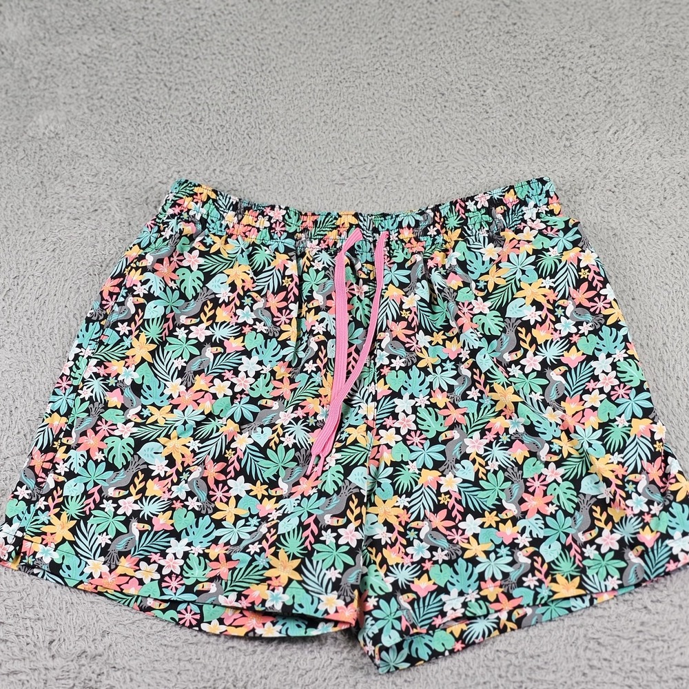 Chubbies Swim Shorts Mens XL Black Pink Tropical Toucan Floral Trunks Mesh Liner
